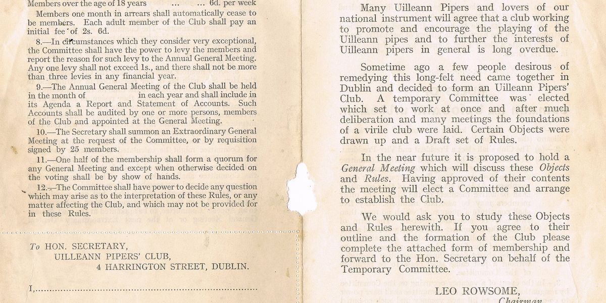 Cumann Na B Píobairí Uilleann Leo Rowsom E Chairman